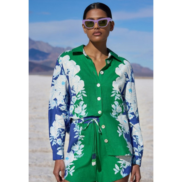 FARM Rio Soft Garden Top Linen Button Up Shirt NWT L - Picture 1 of 12